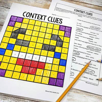 Example of context clues worksheet Context clues worksheet that lets students color by number.
