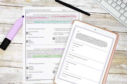 Context clues worksheet that provides daily practice.