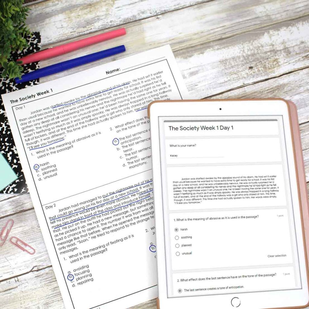 Examples of daily reading passage that are 