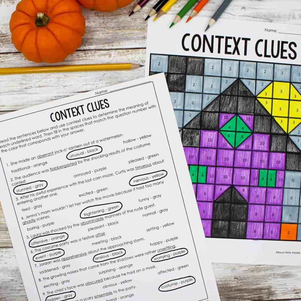 Halloween Context Clues Color By Number