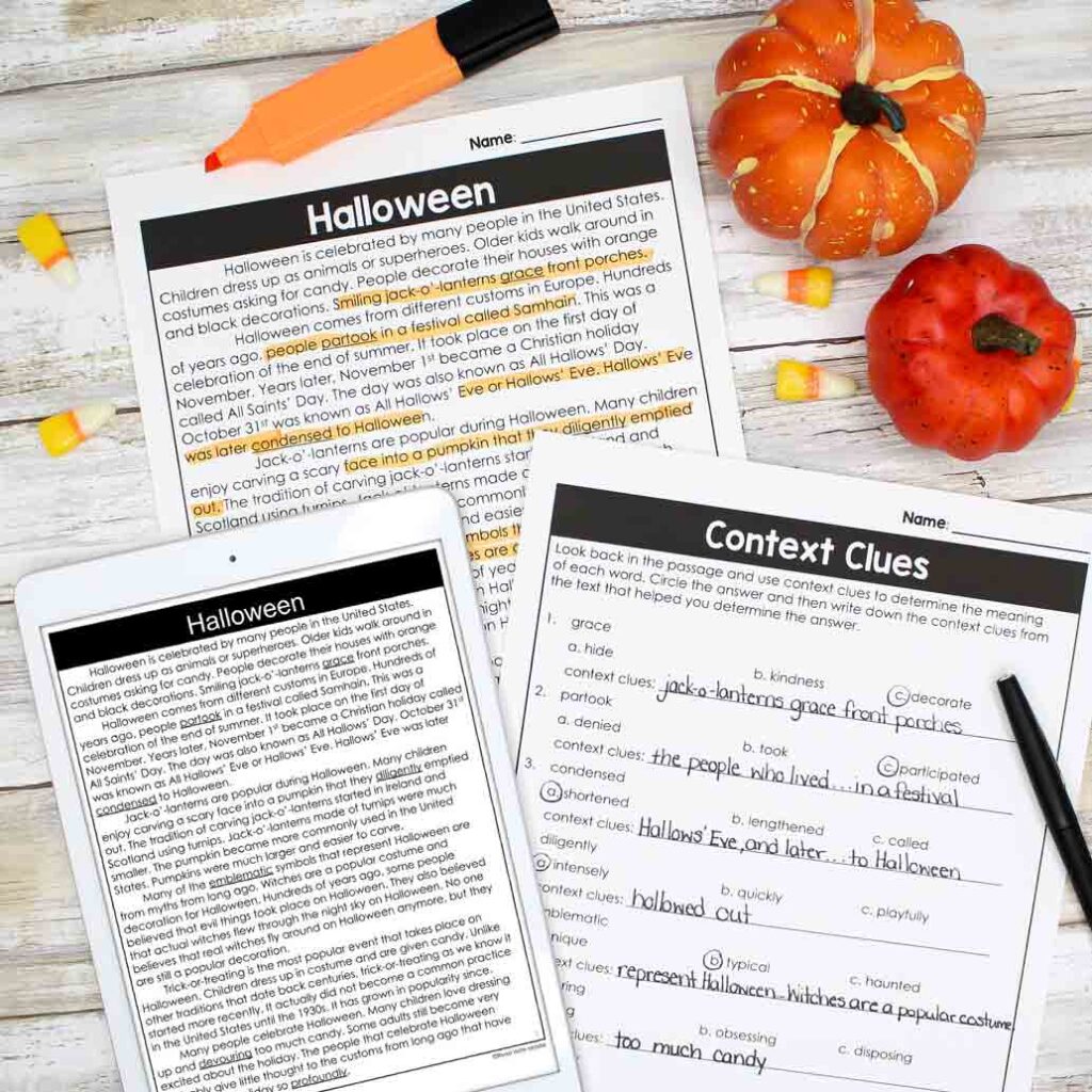Halloween Reading Passage & Activities for Middle School