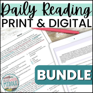 Reading Comprehension Passages & Questions Bell Ringers for Middle School ELA Warm Ups