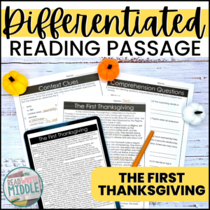 The First Thanksgiving Differentiated Reading Comprehension Passage
