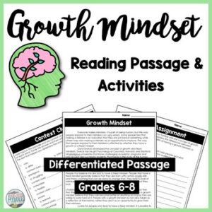 Growth Mindset Differentiated Reading Comprehension Passage & Context Clues