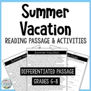 Summer Vacation Reading Comprehension Passage Printable & Digital