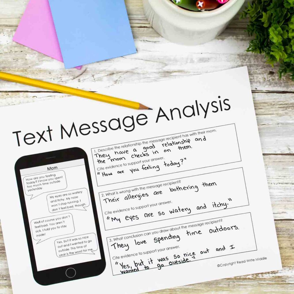 Spring Reading Activities for Middle School Text Message Analysis