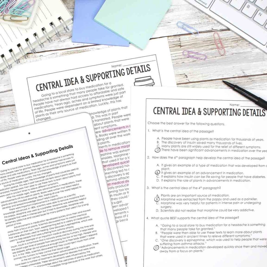 ELA & Reading Test Prep Passages Central Idea