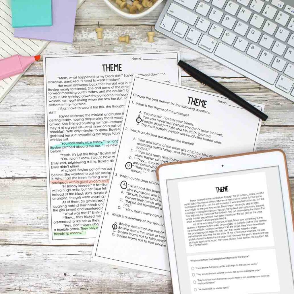 ELA & Reading Test Prep Passages Theme