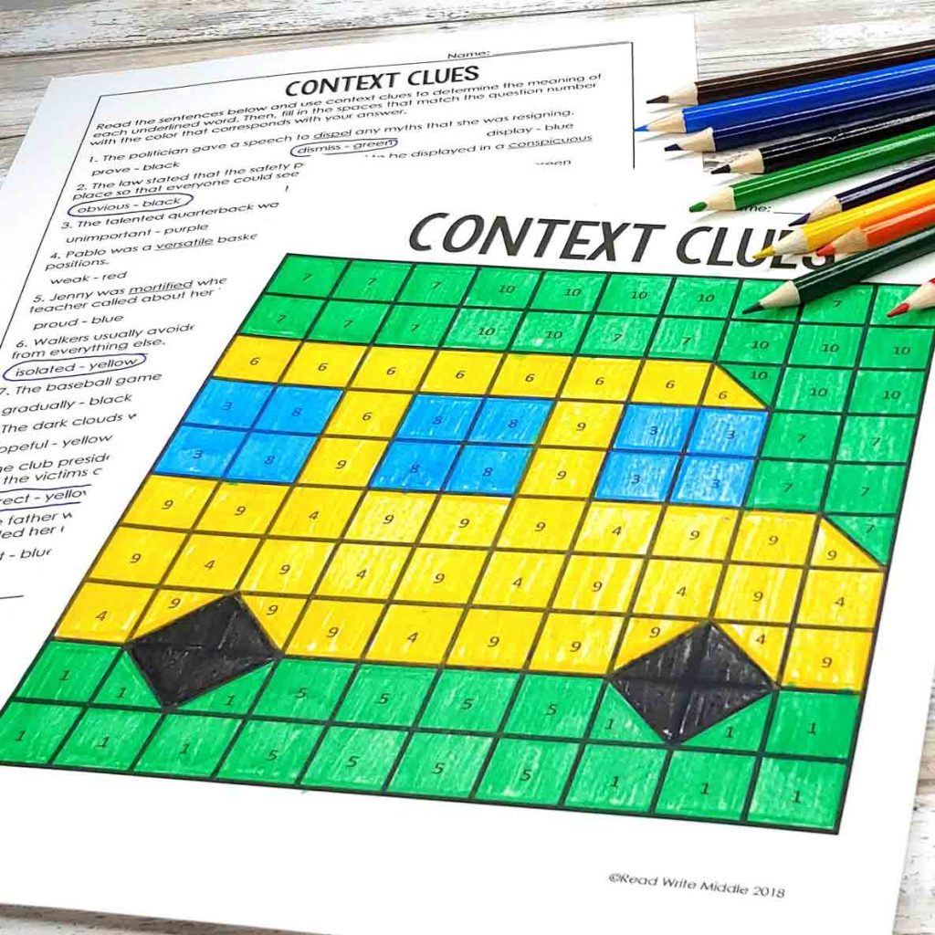 Middle School ELA Back to School Context Clues Color By Number