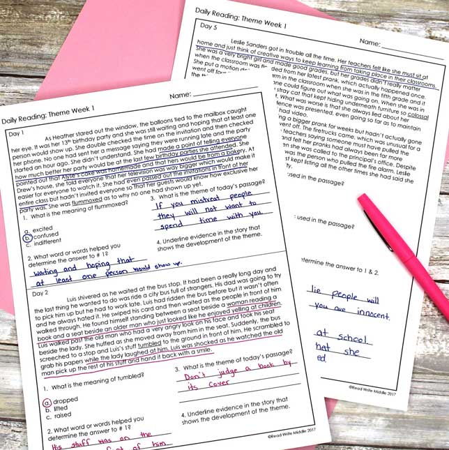 theme activities for middle school