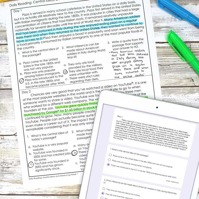 Short reading passage and activities for making inferences in middle school