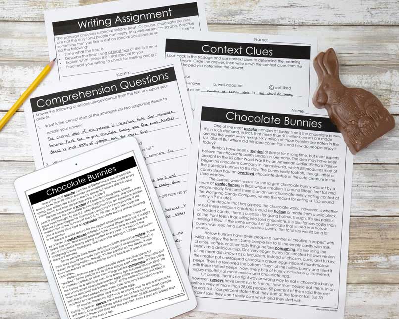 Example of chocolate bunnies reading passage