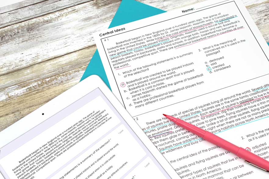 quick test prep for ELA reading passages