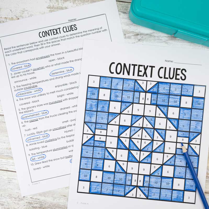 Before winter break activities context clues color by number