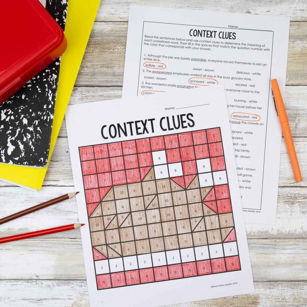 Thanksgiving context clues color by number worksheets great for before Thanksgiving break